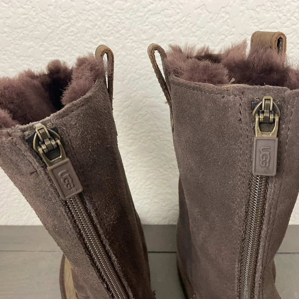 Ugg Australia Jesslyn Leather & Suede Chocolate Brown Boots Girls' Size 3 US